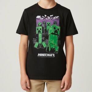 MINECRAFT Kids Creeper Short Sleeve T Shirt Black and Green Tee Boys Size 7